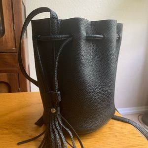 Black Vegan Leather Bucket Bag